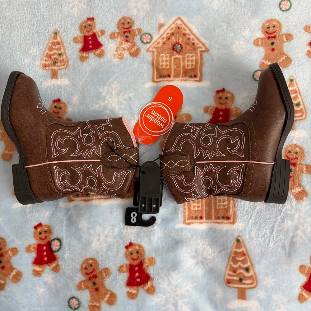 ❤️Kids Brown and Pink Cowboy Boots New Size 8 Wonder Nation - Picture 13 of 16
